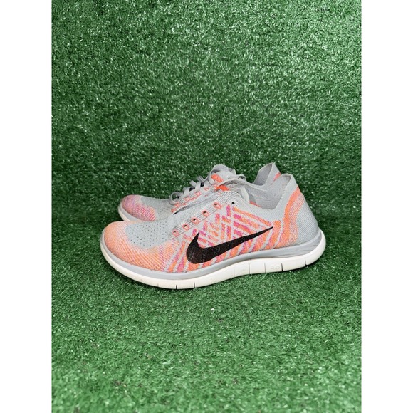 Nike Womens Size 7.5 Free 4.0 Flyknit 717076-002 Gray Red Running Shoes Sneakers - Picture 4 of 9